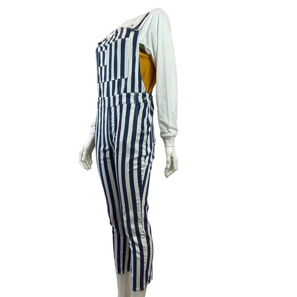 Akira Chicago Womens Striped Jumpsuit Stretch Pockets White Blue Size Large - Picture 4 of 11